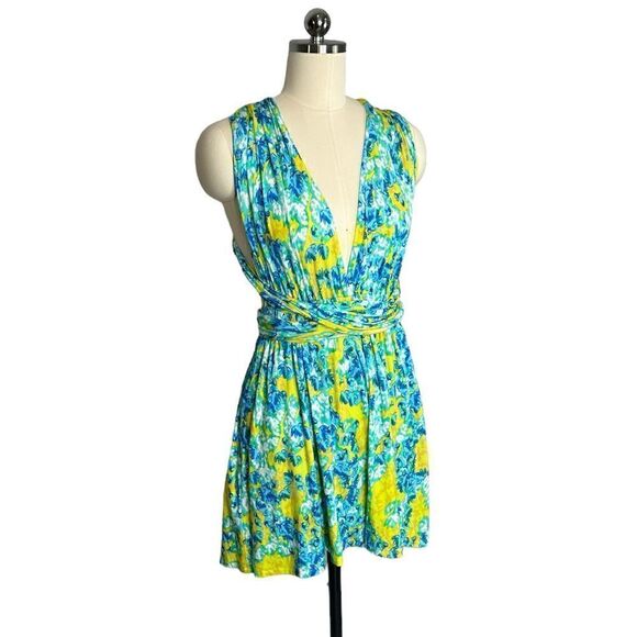 Yumi Kim Blue Yellow Floral Versatile Halter Romper | Size M - Picture 3 of 7